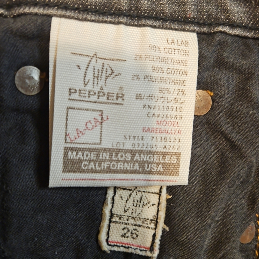 Chip & Pepper LA Denim Mini Skirt | Made in USA | Distressed Dark Wash | Size 26 - Picture 5 of 6